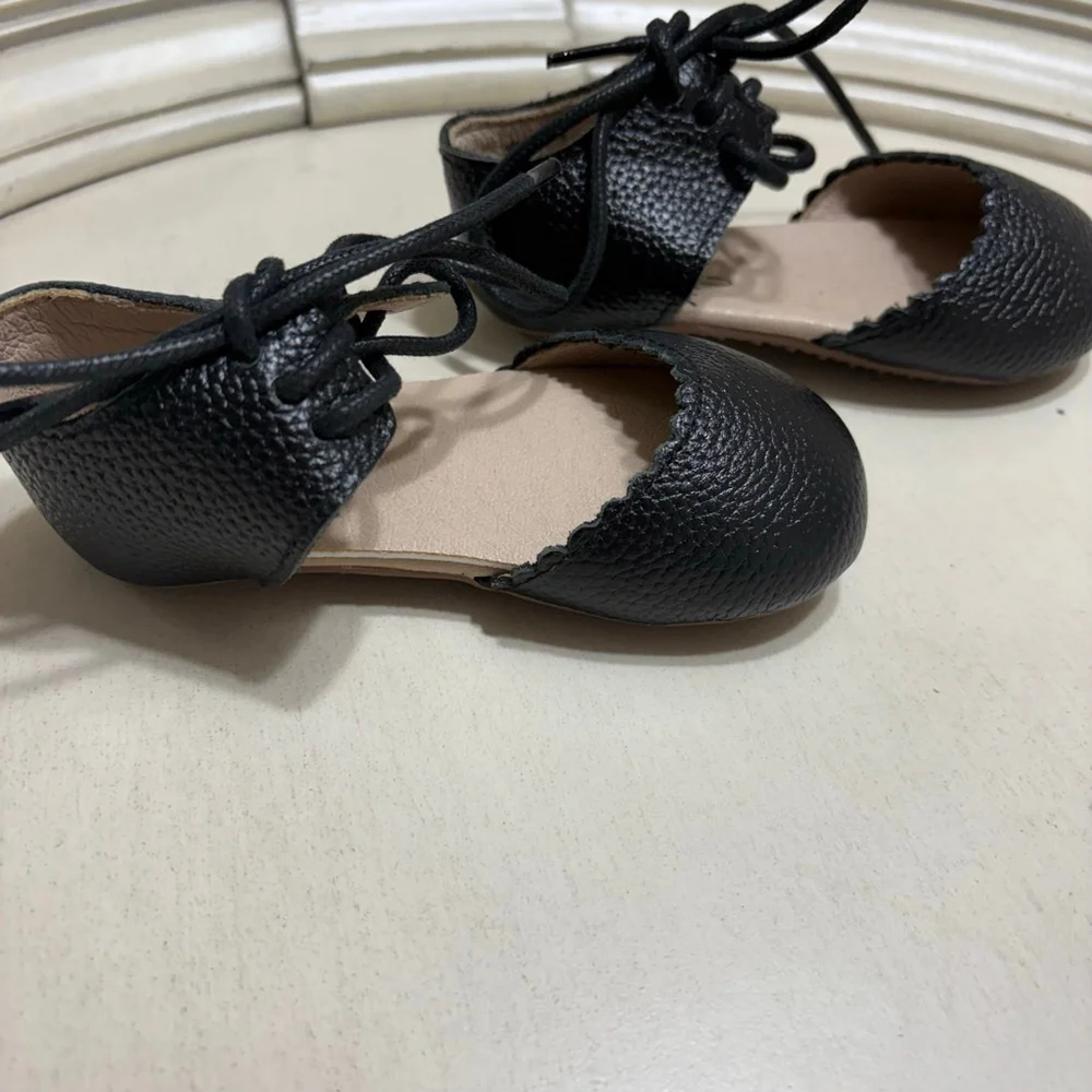 Monkey Feet Black Leather Lace-Up Shoes 12-18M